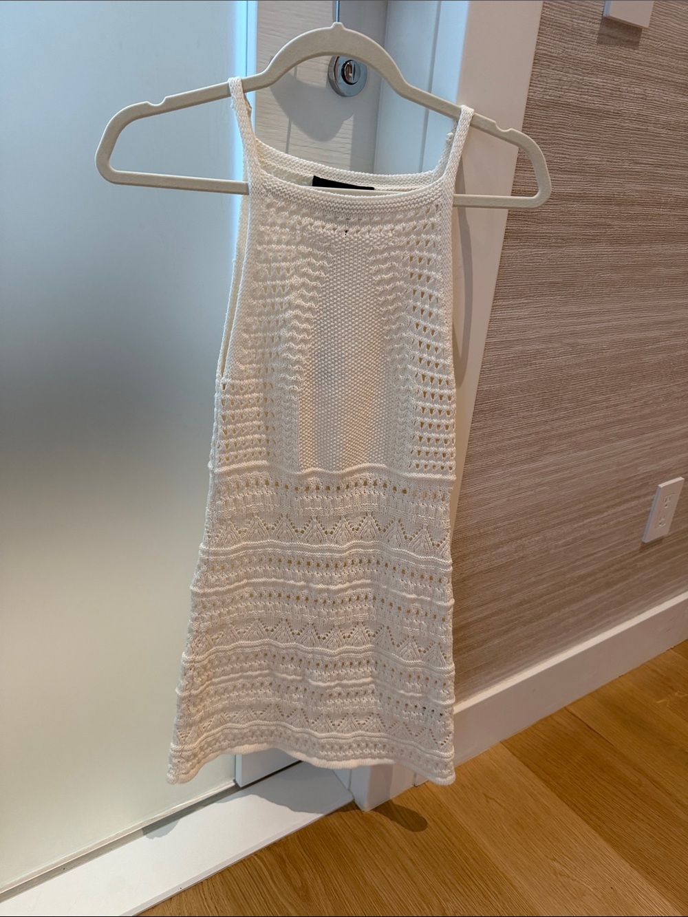 White Crochet Halter Knit Dress